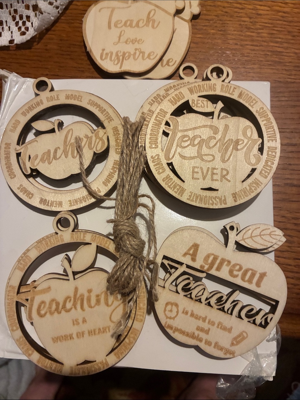 Suzelle Natural Wood Teacher Appreciation Ornaments - Light Brown